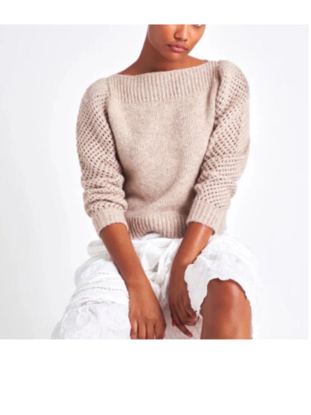 LoveShackFancy Rosie Heritage Baby Alpaca Sweater Oatmeal Sz XS